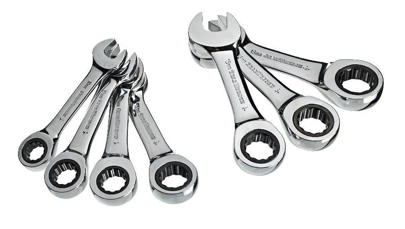 Stubby Ratcheting Wrench Set, Metric, Nickel-Chrome Plating, 7-pc G1R7