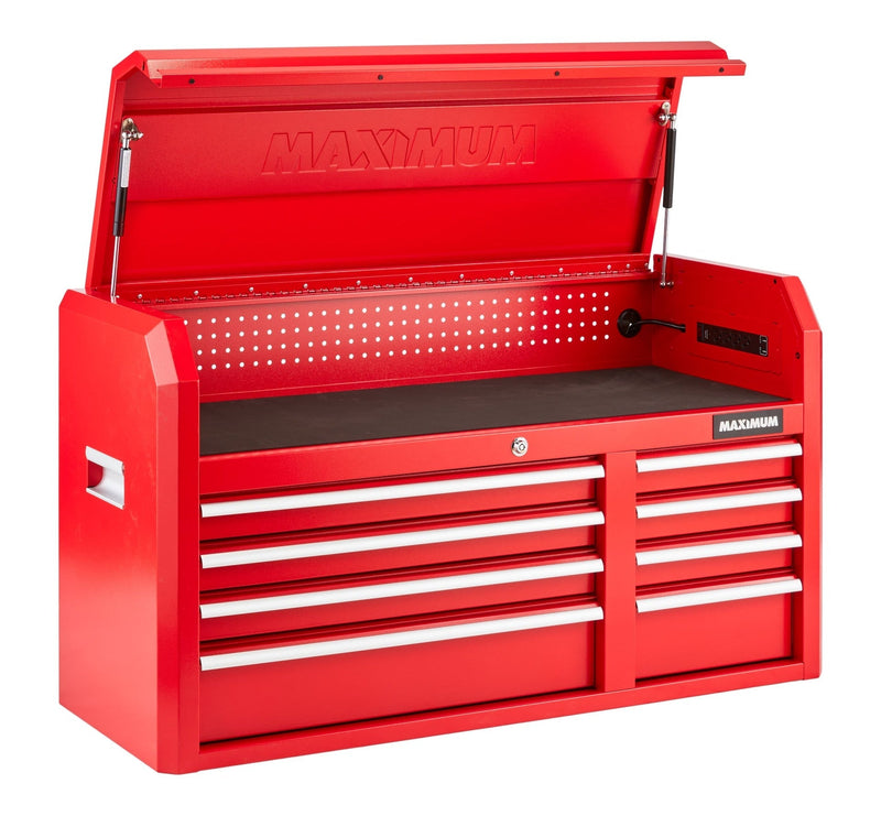 Tool Storage Chest, 8-Drawer, Built-In Power Bar with USB, 47-in, Red Q0M9