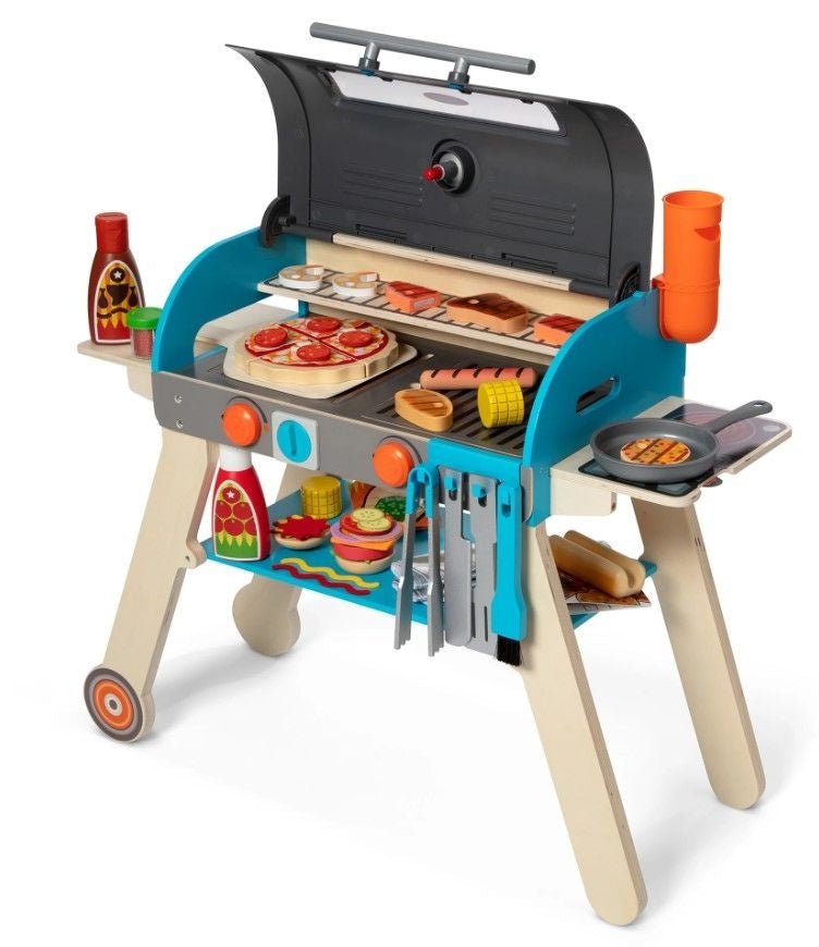 Wooden Deluxe Barbecue Grill, Smoker and Pizza Oven Playset, Ages 3+ J2P5