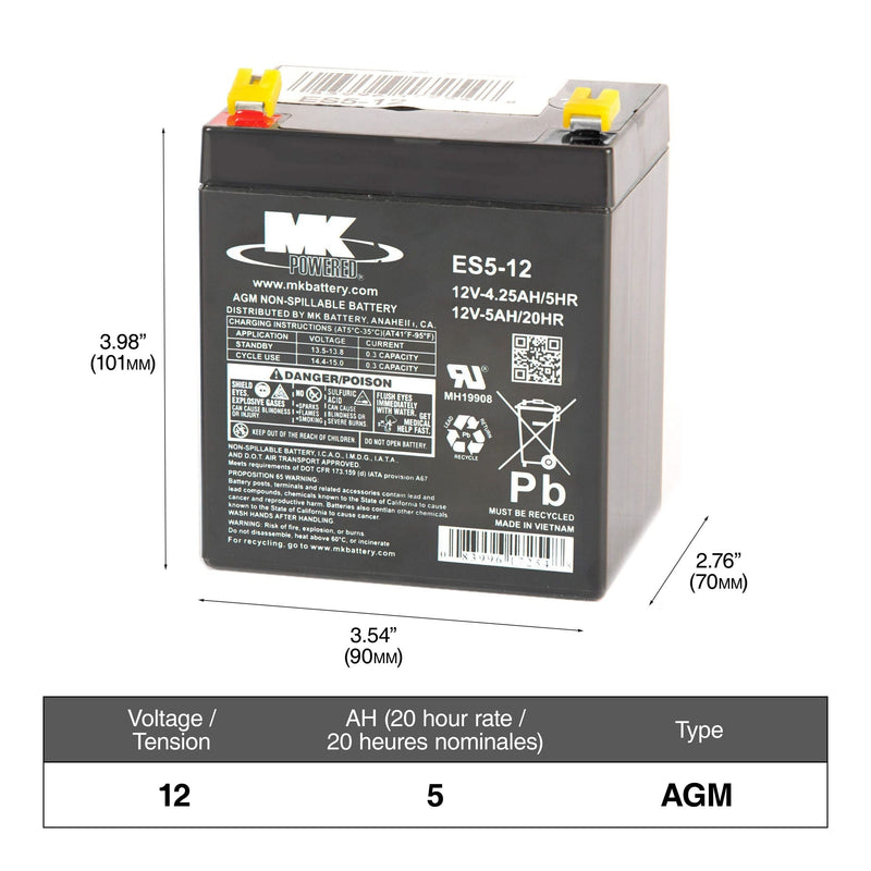 Battery 12-Volt 5 Ah SLA Battery, F2 Terminal A5E4