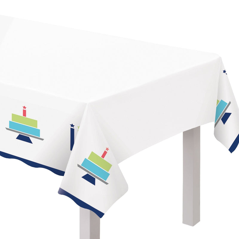 Modern Birthday Cake Reusable Plastic Table Cover, 54x102-in, For Indoor/Outdoor Use T7W6