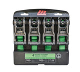 1,500-lb Carbon Ratchet Tie Downs, Weatherproof, 1-in x 14-ft, 4-pk, Green Q1X7 - product image 1