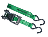 1,500-lb Carbon Ratchet Tie Downs, Weatherproof, 1-in x 14-ft, 4-pk, Green Q1X7 - product image 5
