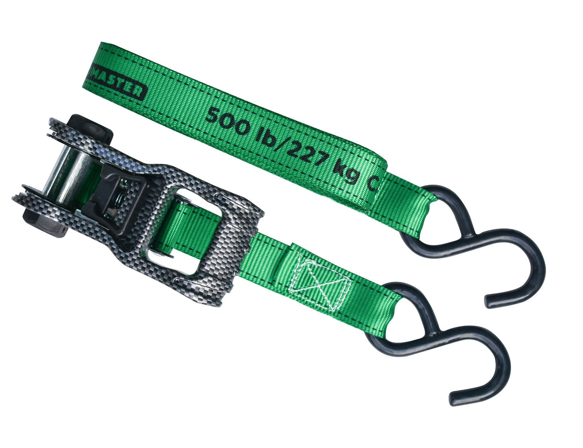 1,500-lb Carbon Ratchet Tie Downs, Weatherproof, 1-in x 14-ft, 4-pk, Green Q1X7 - product image 5