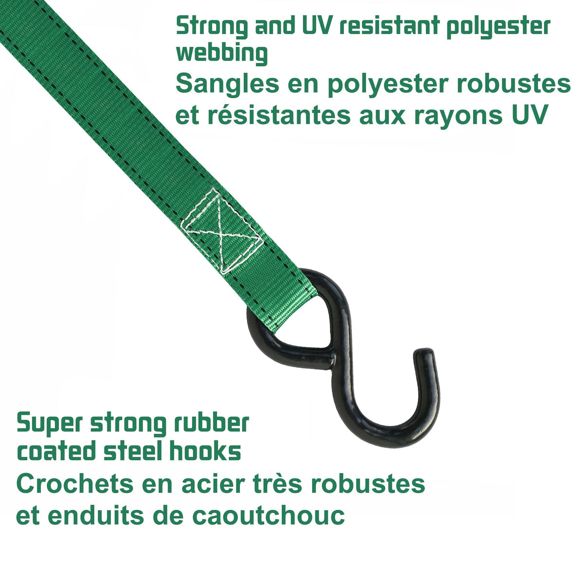 1,500-lb Ratchet Tie Down, with Padded D-Handle, 1-in x 14-ft, 4-pk, Green I1I1 - product image 6
