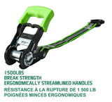 1,500-lb Reflective Ratchet Tie Down Strap, with Padded D-Handle, 1-in x 12-ft, 4-pk, Green C0N4 - product image 5