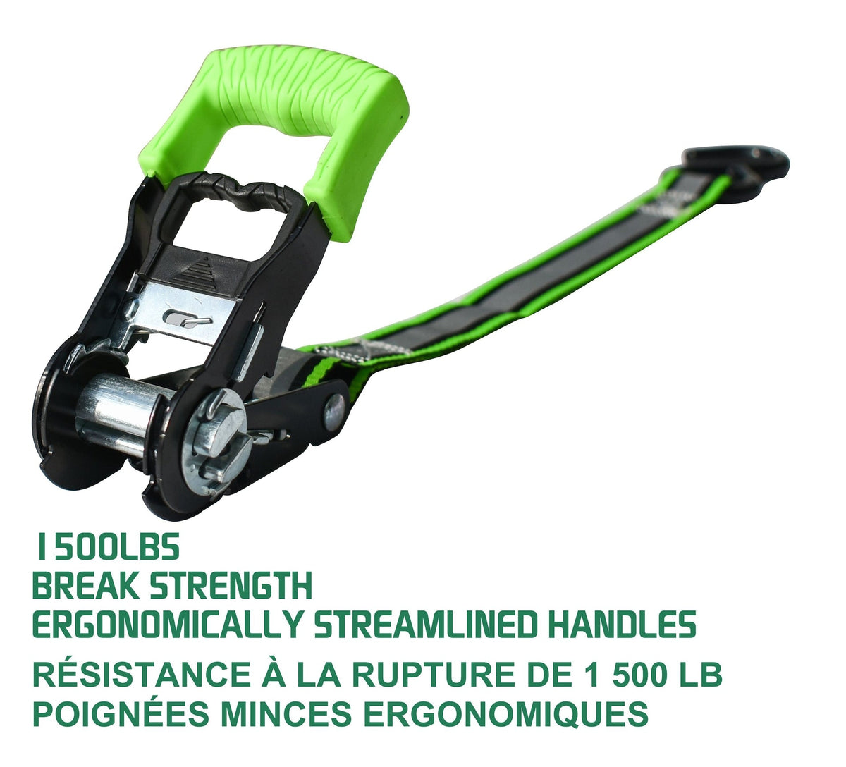 1,500-lb Reflective Ratchet Tie Down Strap, with Padded D-Handle, 1-in x 12-ft, 4-pk, Green C0N4 - product image 5