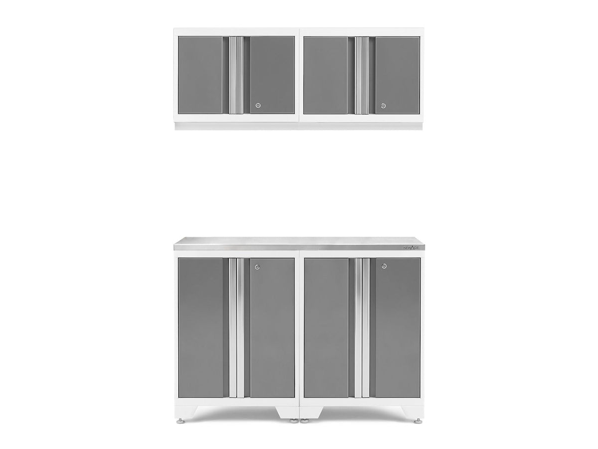Bold 3.0 Series All-in-One Lockable Steel Garage Cabinetry Set with Stainless Steel Top, White/Platinum, 48-in x 18-in x 76.75-in, 5-pc D7N8 - product image 1