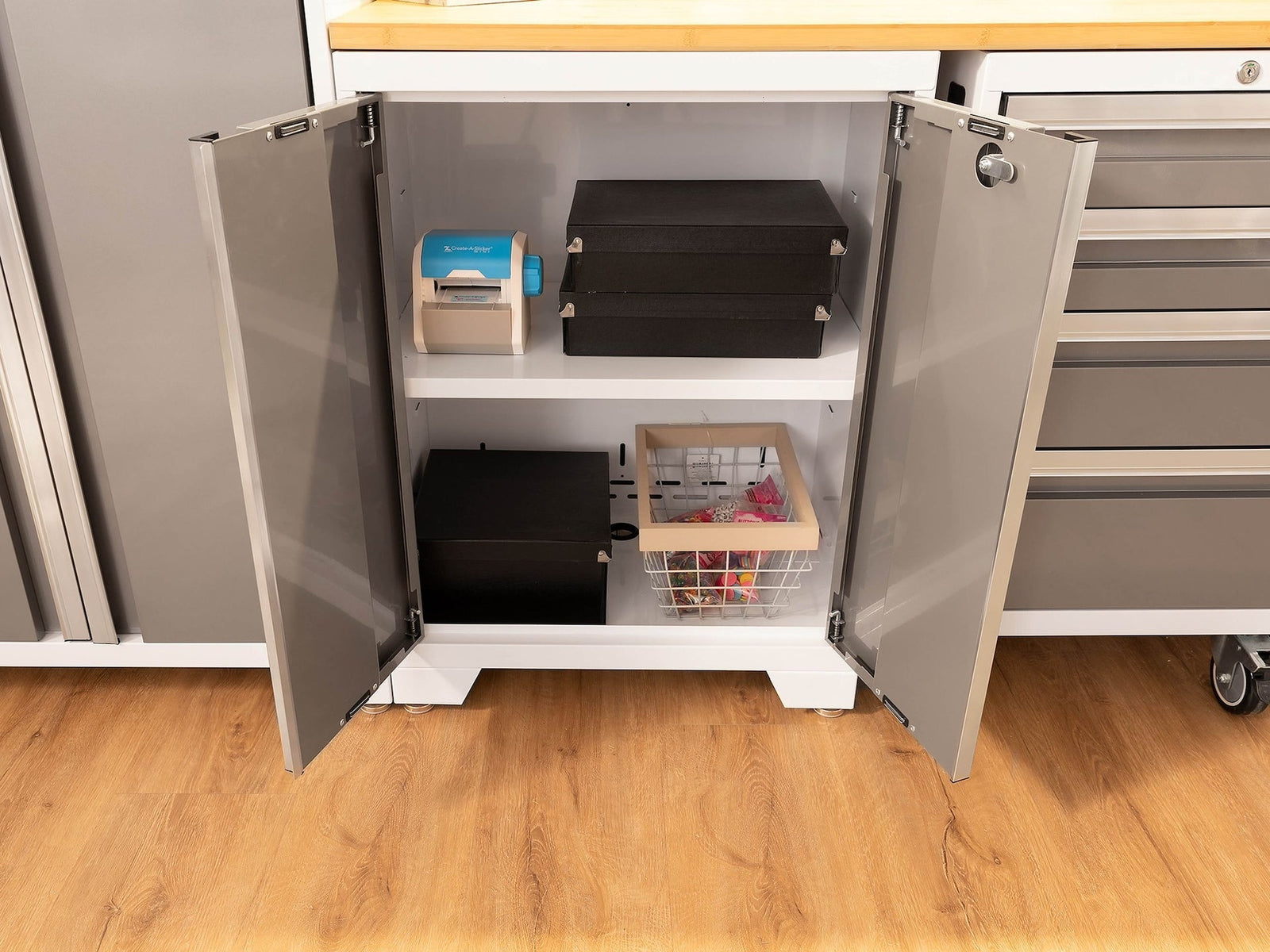 Bold 3.0 Series All-in-One Lockable Steel Garage Cabinetry Set with Stainless Steel Top, White/Platinum, 48-in x 18-in x 76.75-in, 5-pc D7N8 - product image 3