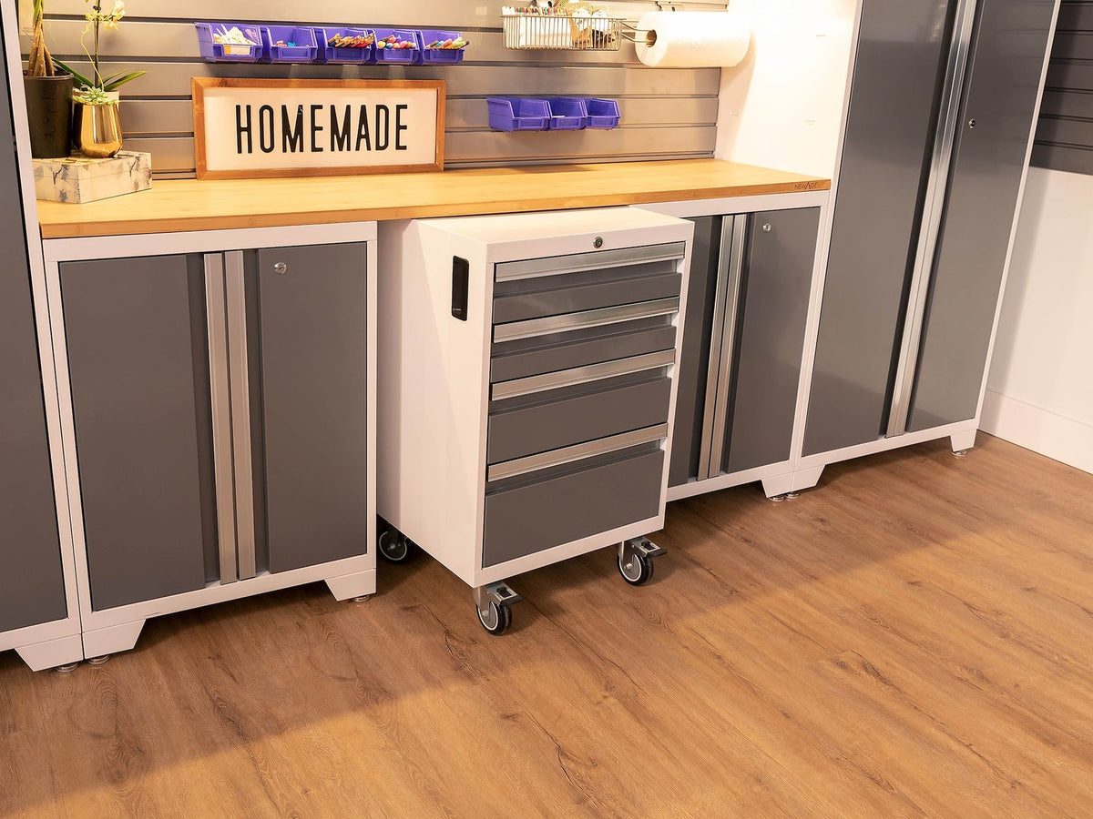 Bold 3.0 Series All-in-One Lockable Steel Garage Cabinetry Set with Stainless Steel Top, White/Platinum, 48-in x 18-in x 76.75-in, 5-pc D7N8 - product image 4
