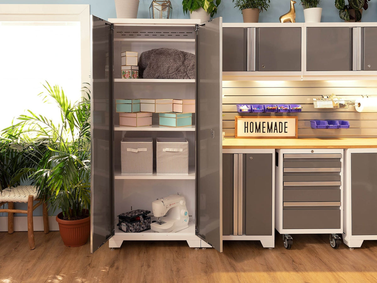 Bold 3.0 Series All-in-One Lockable Steel Garage Cabinetry Set with Stainless Steel Top, White/Platinum, 48-in x 18-in x 76.75-in, 5-pc D7N8 - product image 5