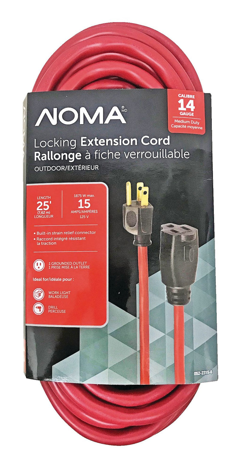 14/3 Outdoor Extension Cord with Grounded Outlet & Locking Connector, Red H8X1