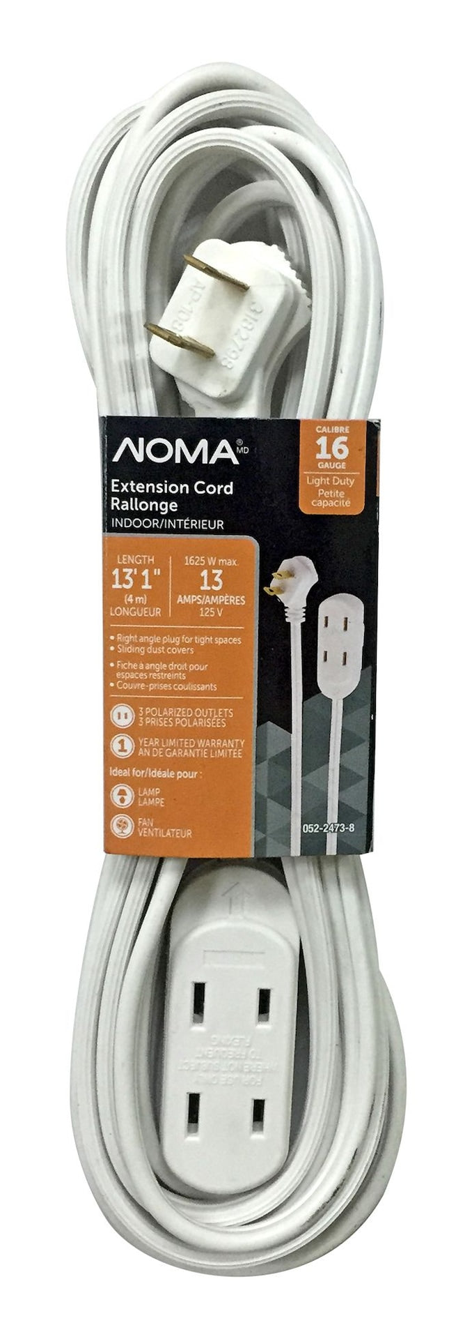 15-ft 16/2 Indoor Extension Cord, 3 Outlets, Flat Plug, White P3L4
