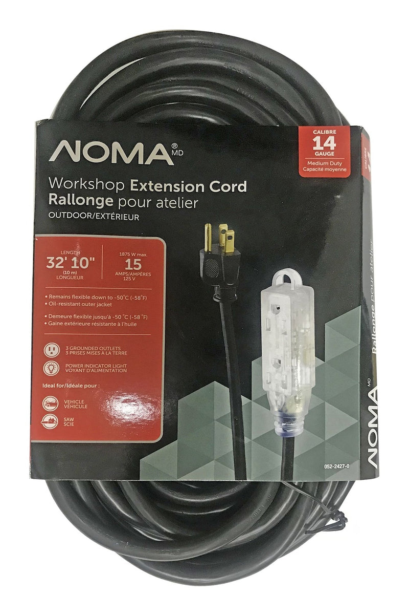32-ft 10-in 14/3 Outdoor Extension Cord with 3 Grounded Outlets and Lighted End, Black C7K8