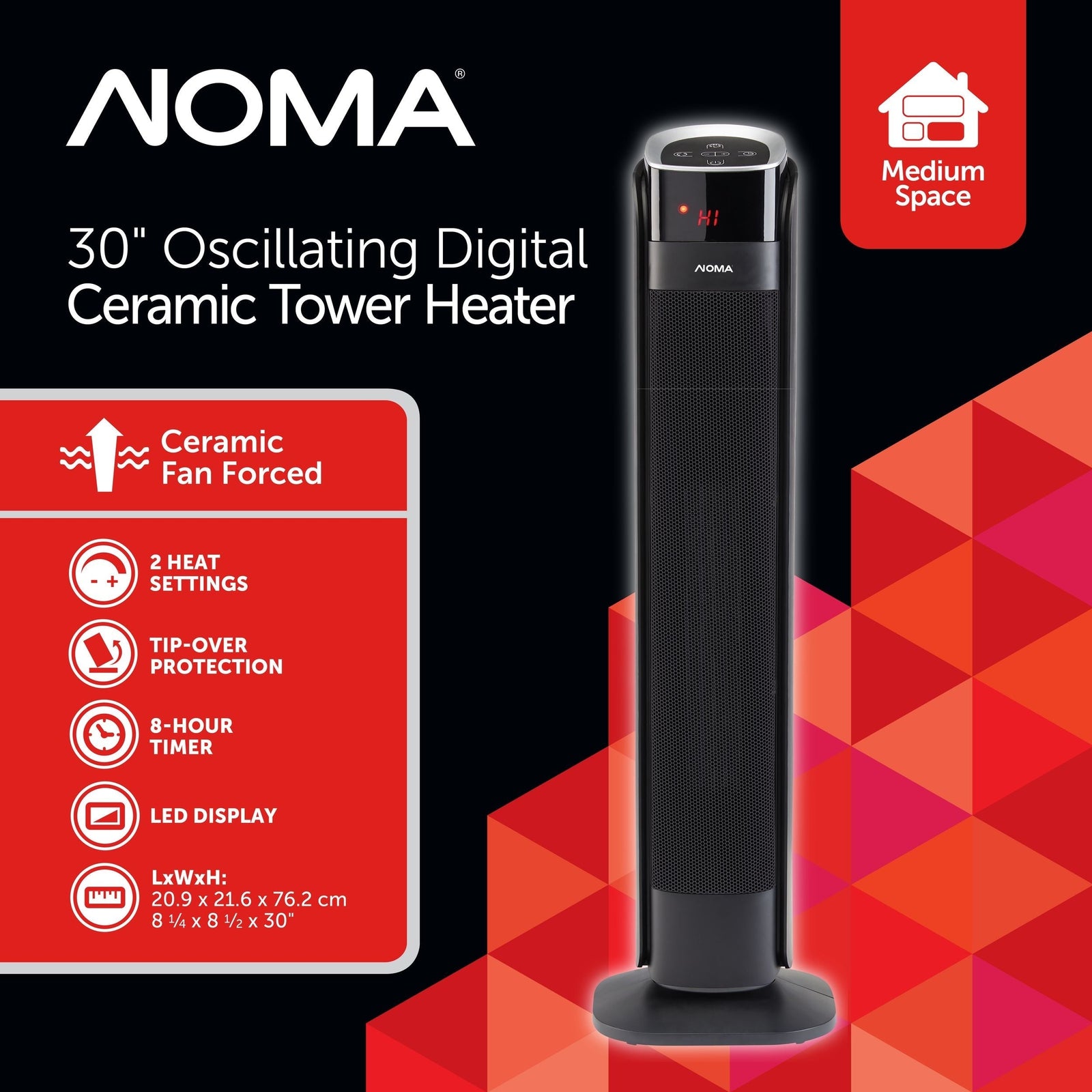 Oscillating Tower Ceramic Heater withRemote Control & Thermostat, 1500W, Black, 30-in F8Q1 - product image 6