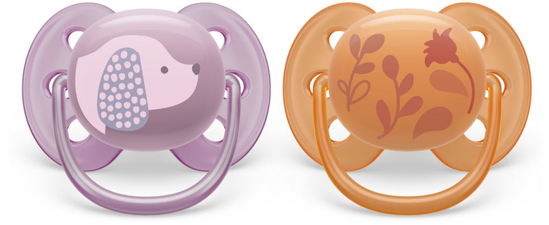 Ultra Soft Pacifier, 6-18 Months, Violet Puppy & Orange Leaves, 2-pk X5L1