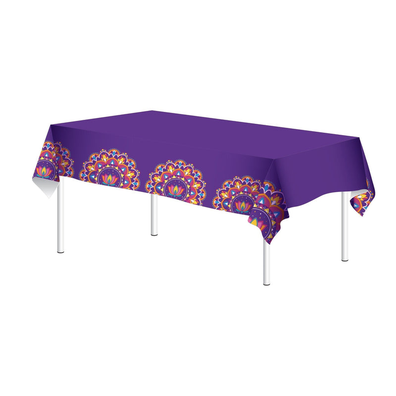 Patterned Rectangle Plastic Reusable Table Cover, Multi-Coloured, 51x87-in, for Diwali U3B8