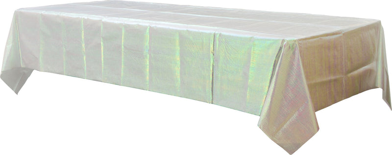 Plastic Reusable Table Cover, Opalescent White,54x102-in, for Bachelorette/Bridal Shower/Mother's Day/Baby Shower Y7B3
