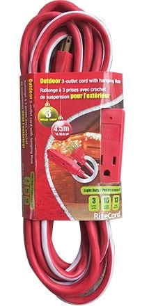 14-ft 7-in 16/3 Outdoor Extension Cord with 3 Grounded Outlets, Red/White/Green O6X0