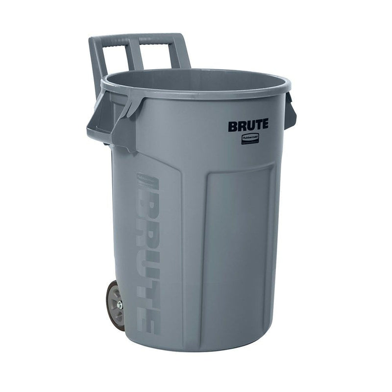 Commercial Wheeled Brute Circular Outdoor Garbage Can, Grey, 121-L O9N3