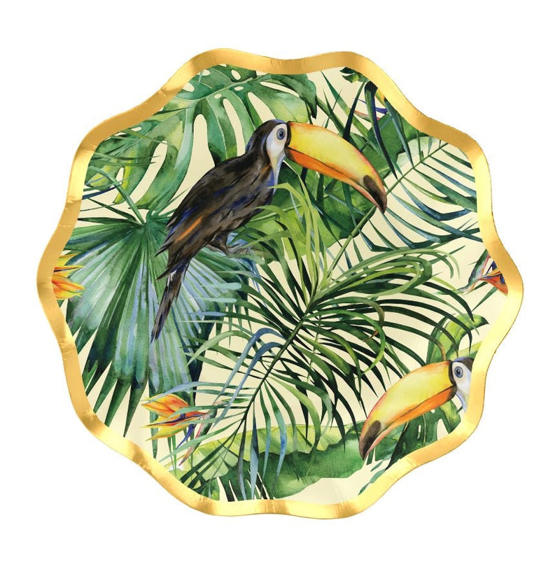 Palm Spring Round Paper Disposable Appetizer Bowls, Green/Gold, 6.5-in, 8-pk, for Summer Party Y8L3
