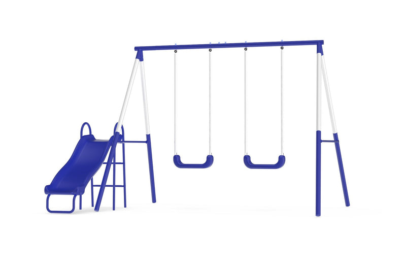 Play Time Kids' 3 Station Metal Swing Set with Slide F4Q1