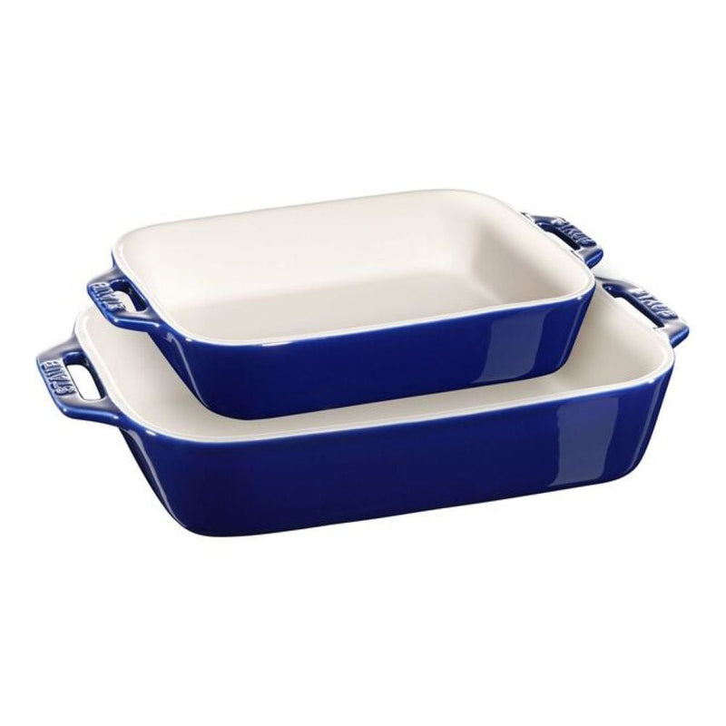 Nestable Dark Blue Non-Stick Ceramic Rectangular Baking Dish Set, 2-pc P6D6