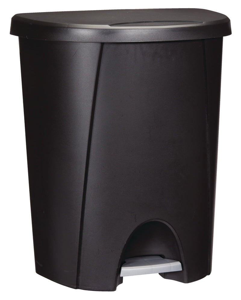 Plastic D-Shaped Step Garbage Can, Black, 25-L C9T0