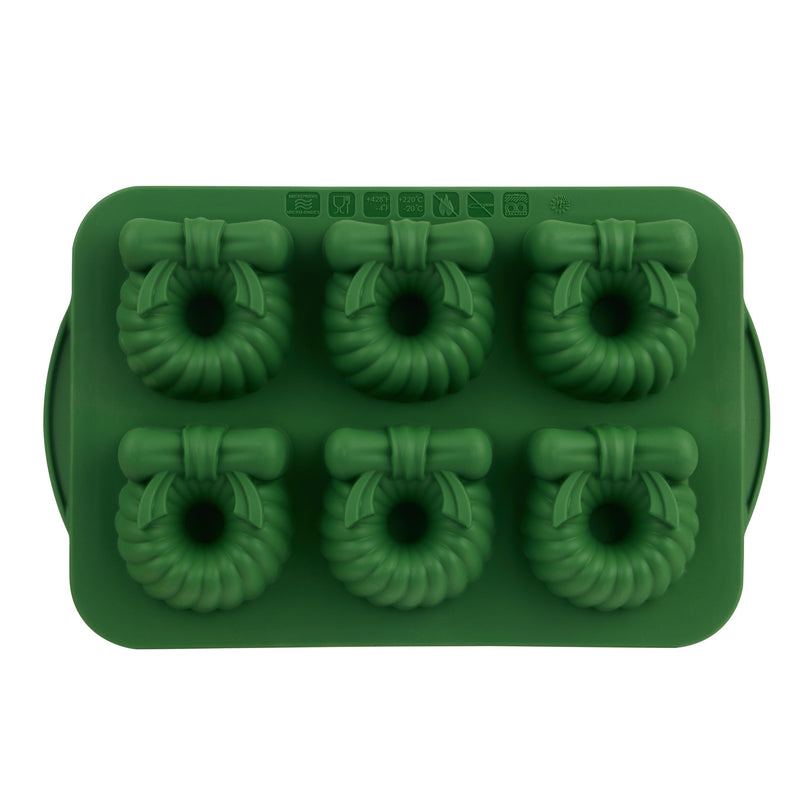 Green Steel/Silicone Wreath Cake Pan, 6-pk W2Z5