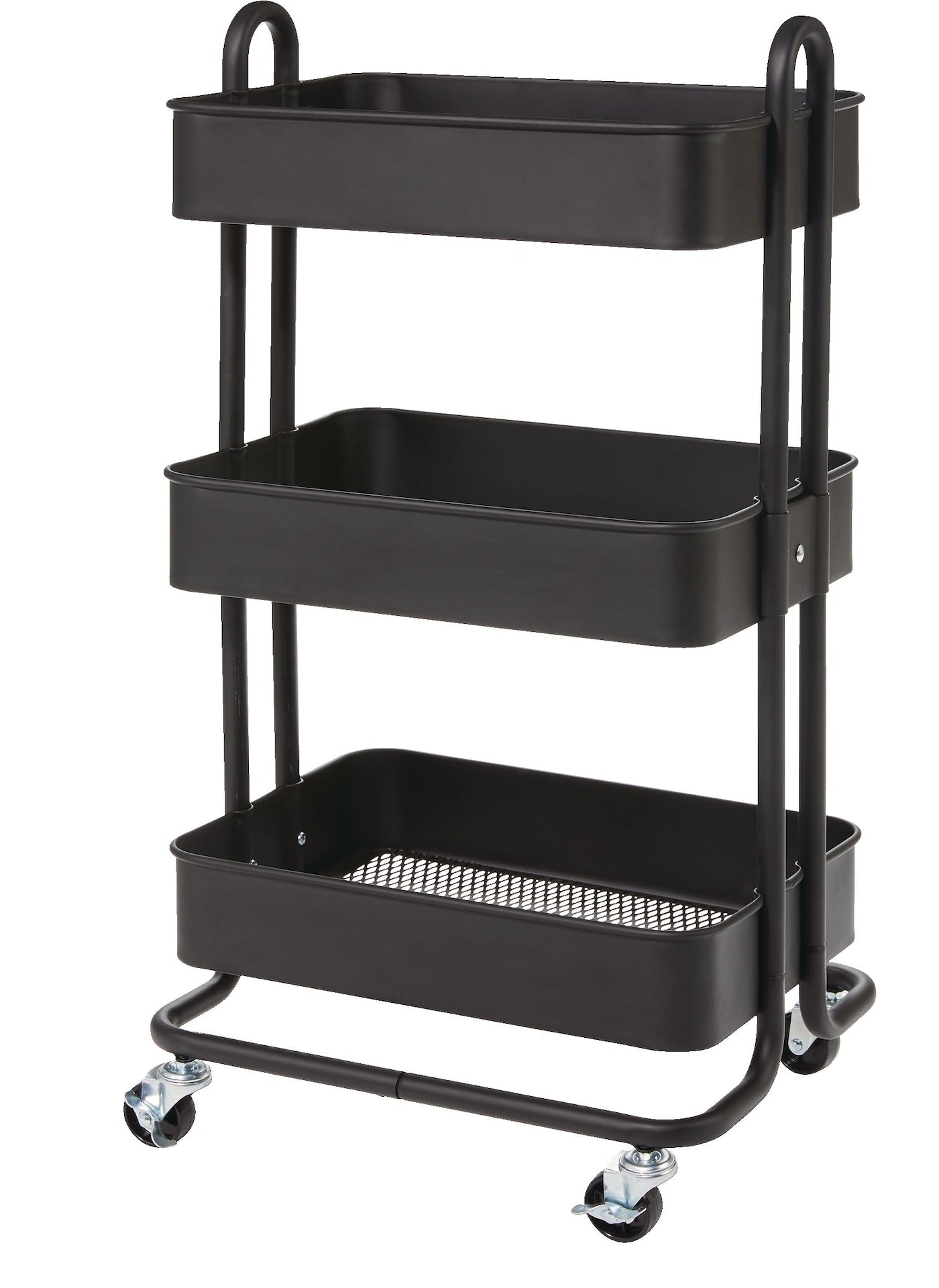 type A Momentum Steel 3-Tier Utility Cart with 4 Wheels Black Q3L7 - product image 1