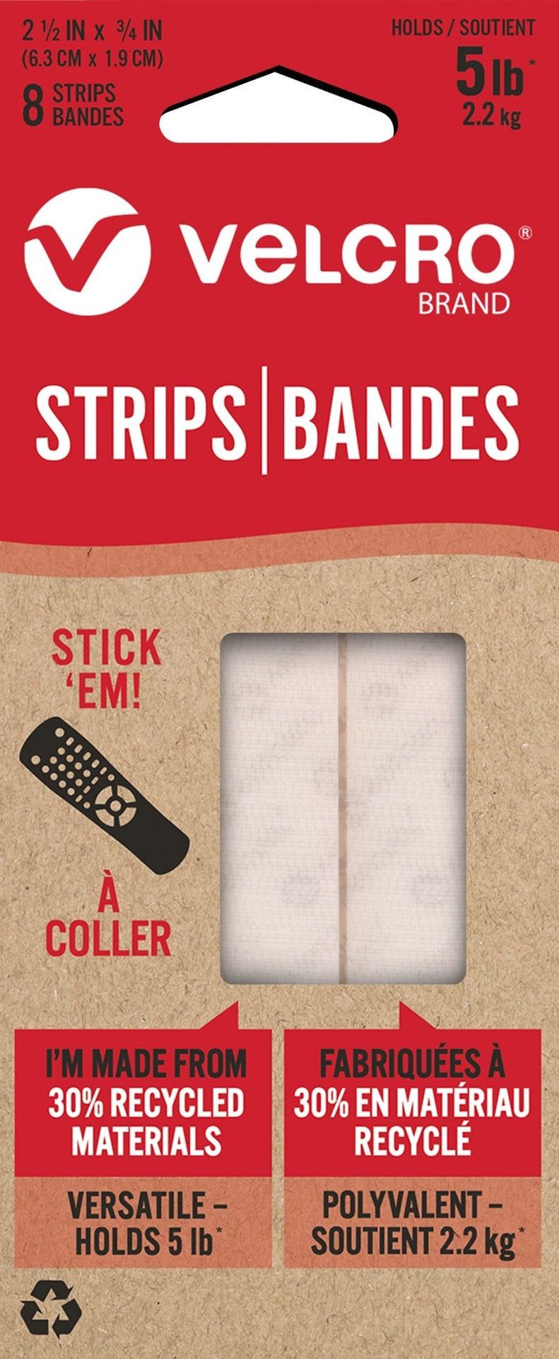 Durable Reusable Eco Strips, White, 5-lbs, 2.5 x 0.7-in, 8-pk T6W8