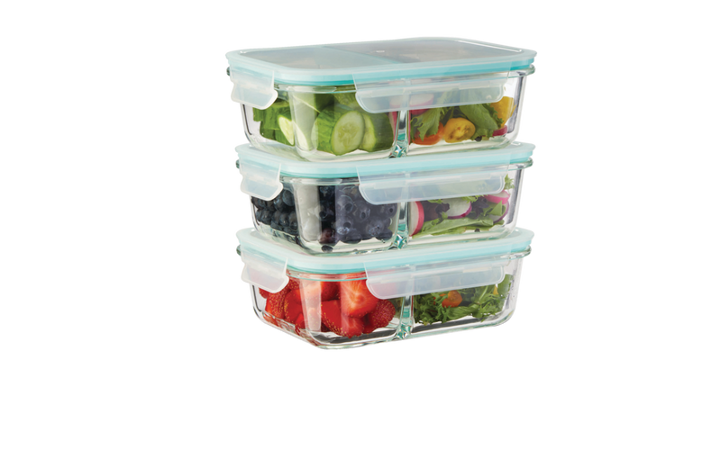 Glass Clip Food Storage Container Set with Compartments and Leakproof Lids, 3 Count Z8M8