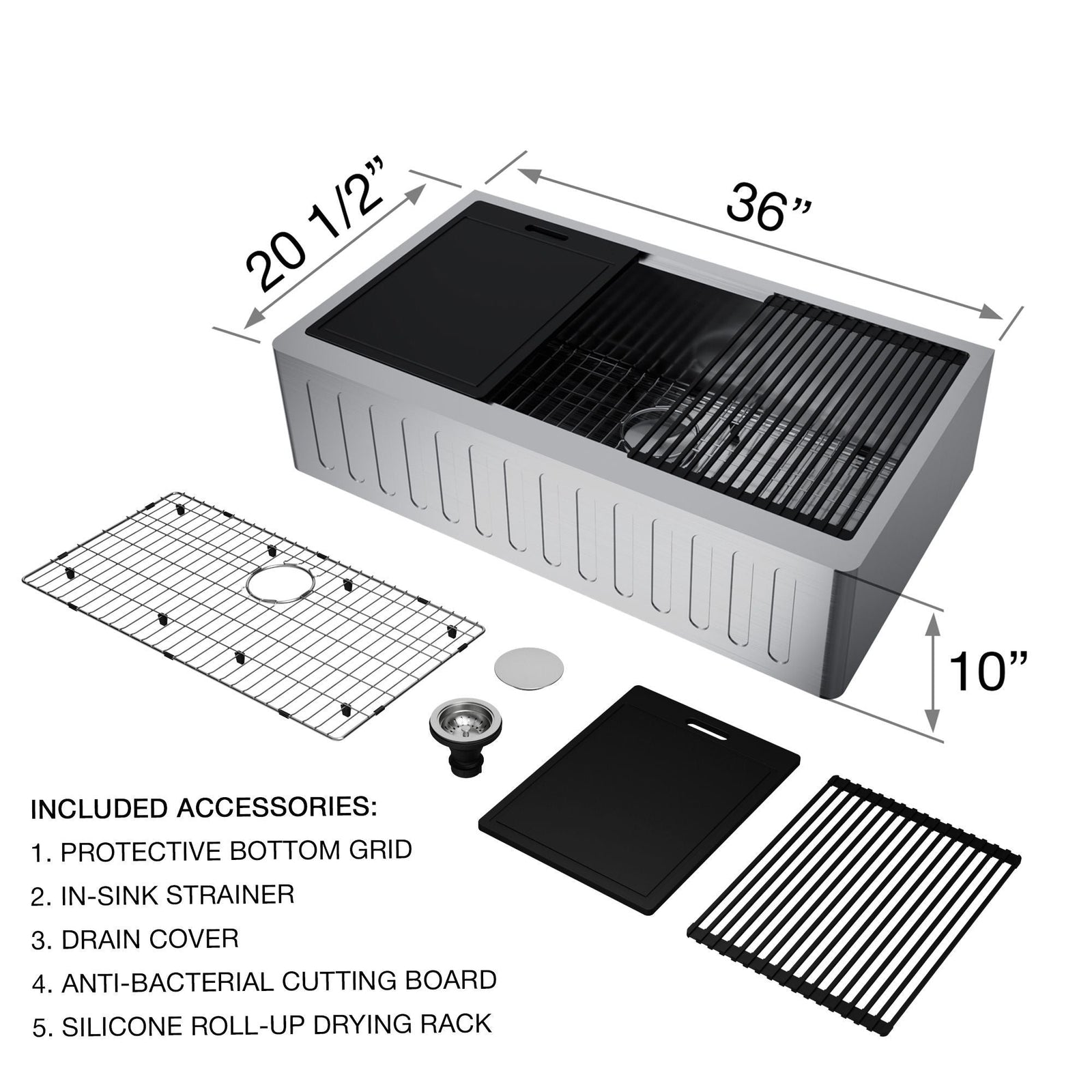 Oxford Single Farmhouse Kitchen Sink, 36-in x 21-in H9W5 - product image 3