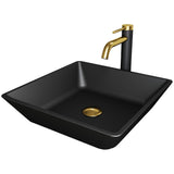 Roma MatteShell Matte Black Bathroom Sink/Basin Set with Lexington Faucet and Glass Square Vessel V3A0 - product image 1
