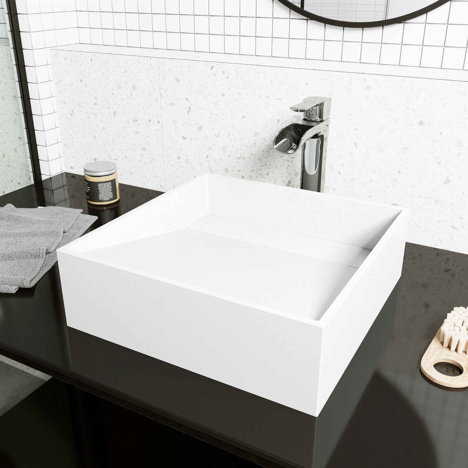 Starr Modern MatteStone 15x15-in Deep White Bathroom Sink/Basin with Square Vessel K0R1 - product image 7